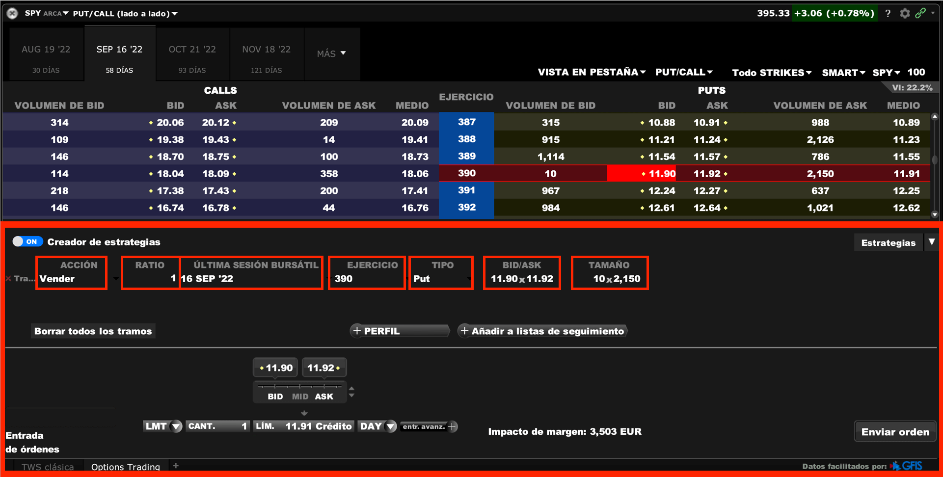 Creador estrategias opciones financieras