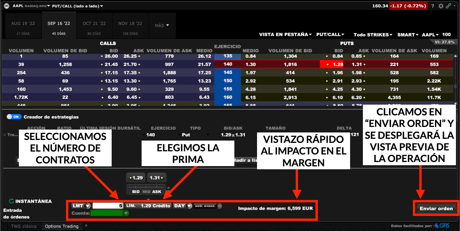 Creación de operación en opciones