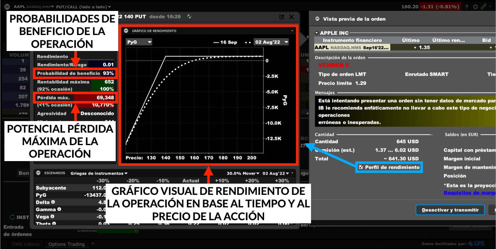 Perfil de rendimiento de opciones